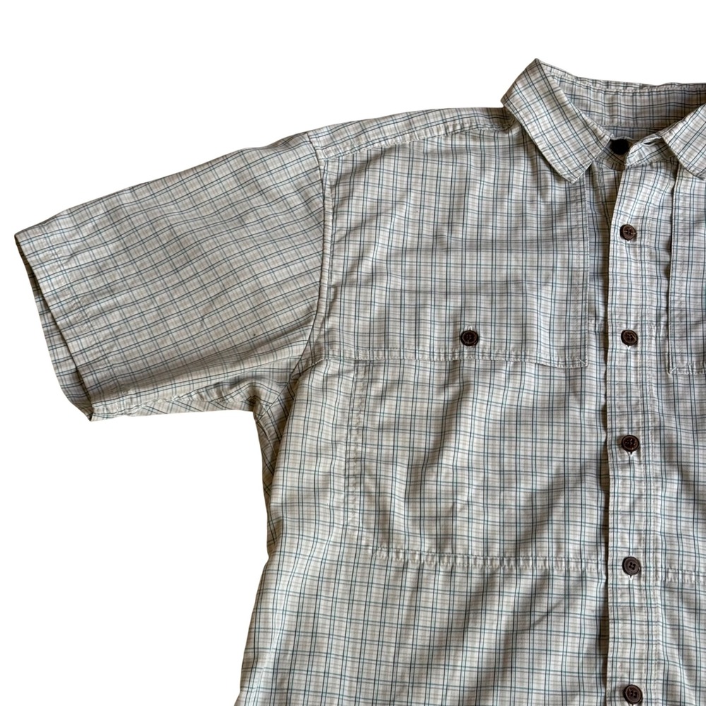 Patagonia Mens Short Sleeve Plaid Button Down Shirt Tan Green Hiking Size M - Picture 3 of 12